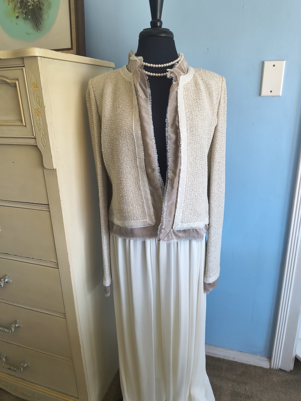 St. John Evening Sequins Tweed Ecru Jacket